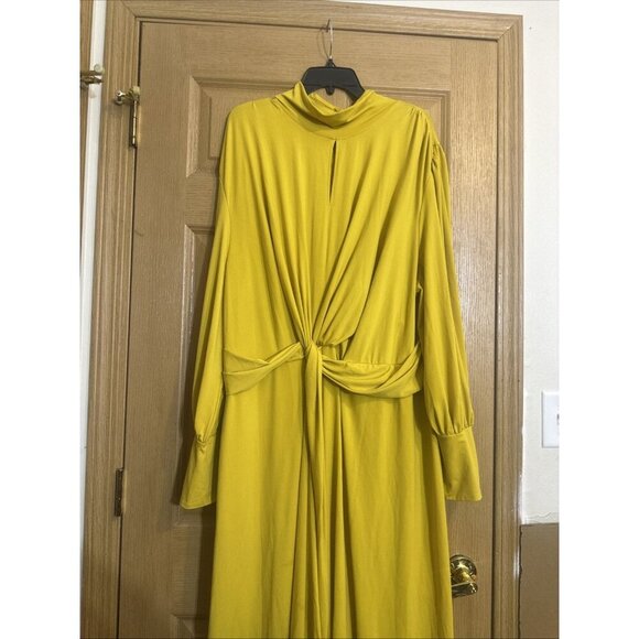 Eloquii Women’s Size 26 Yellow Long Sleeve Knot Front Midi Dress - Picture 4 of 11